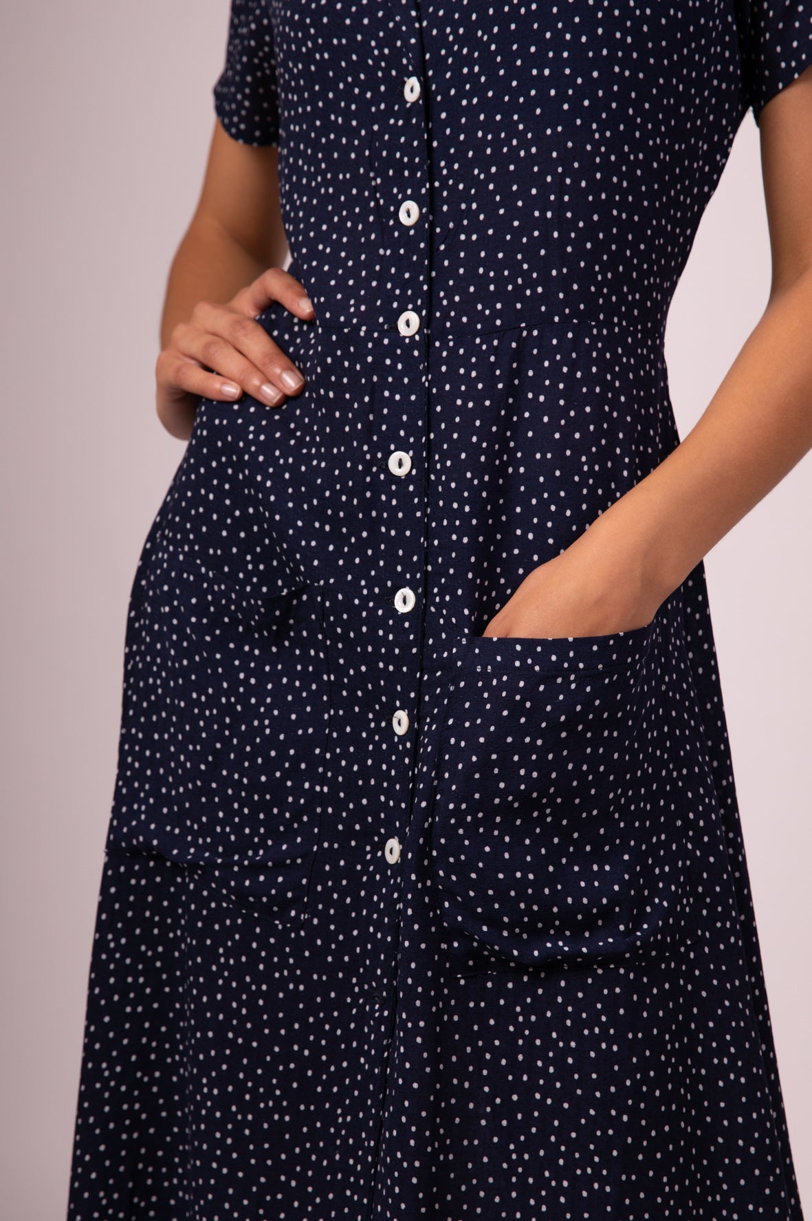Navy polka dot shirt dress