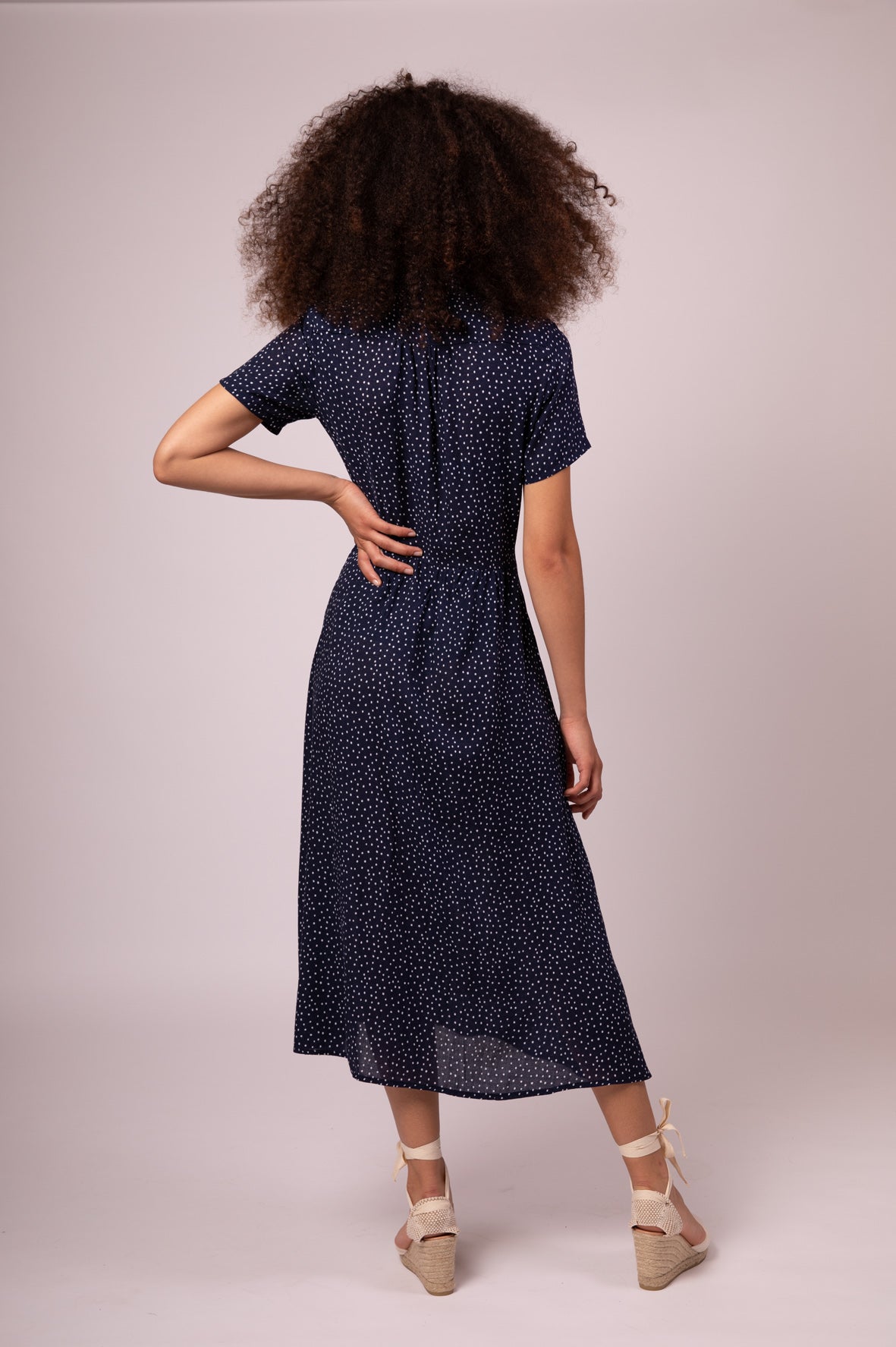 Navy polka dot shirt dress