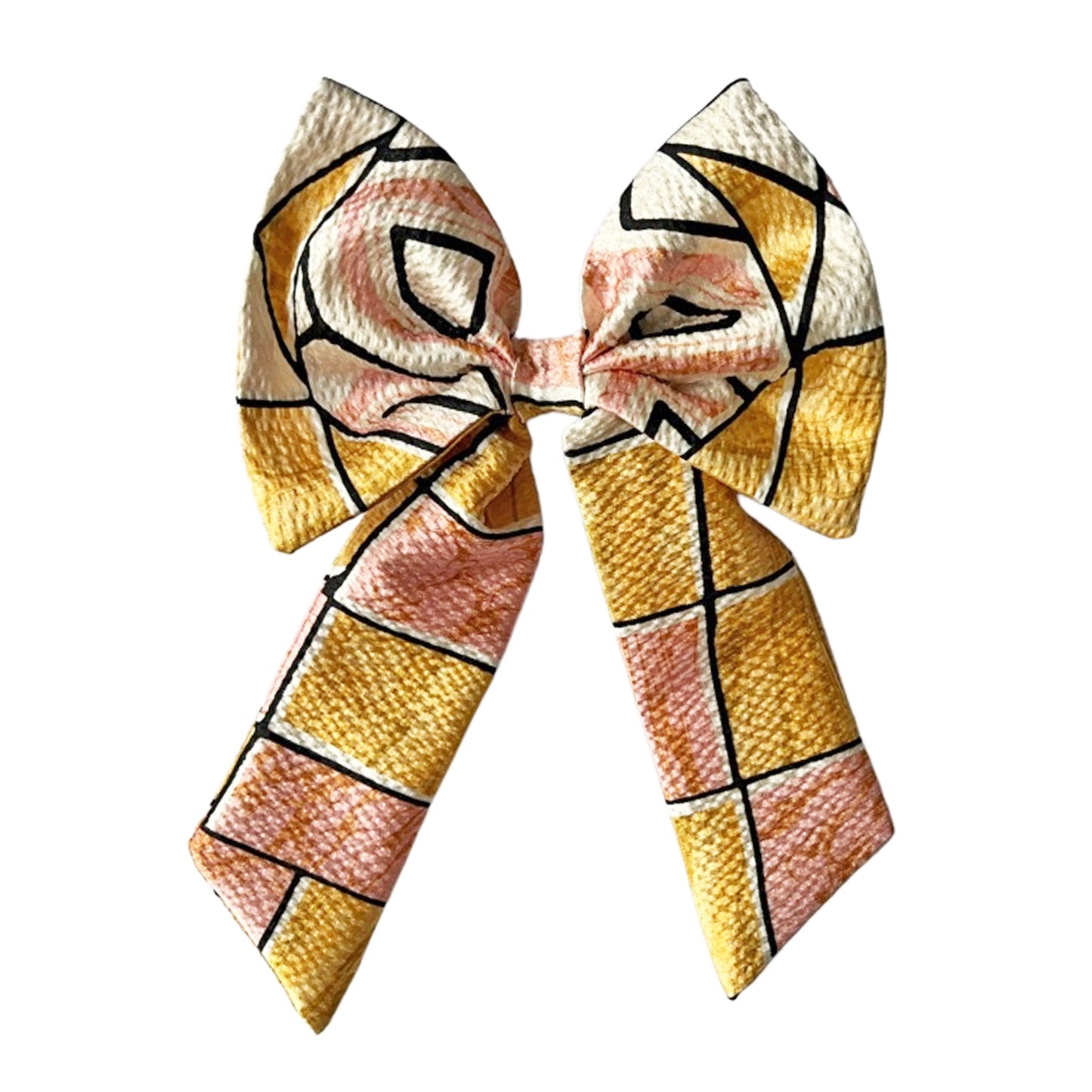 Abstract print silk hair bow