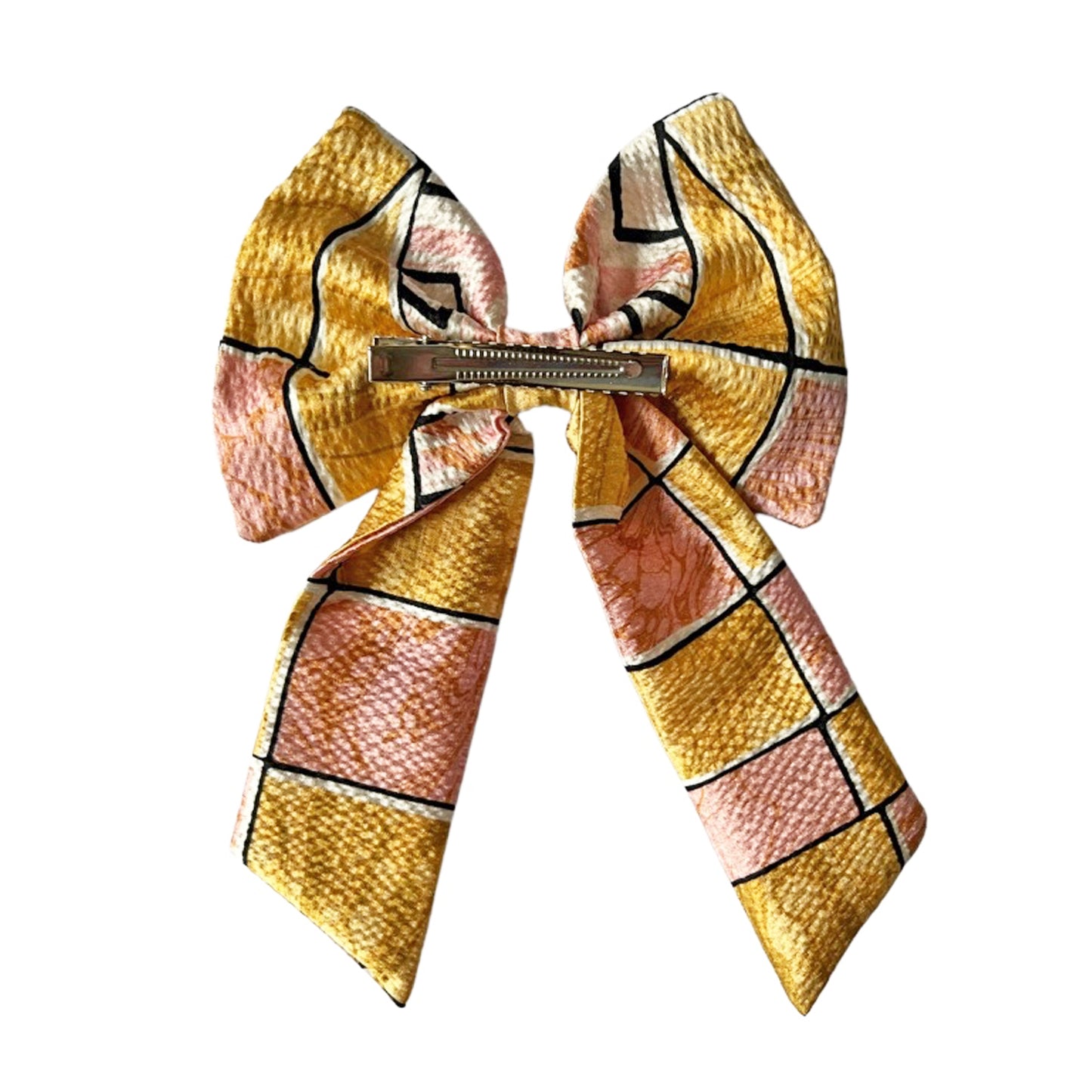 Abstract print silk hair bow