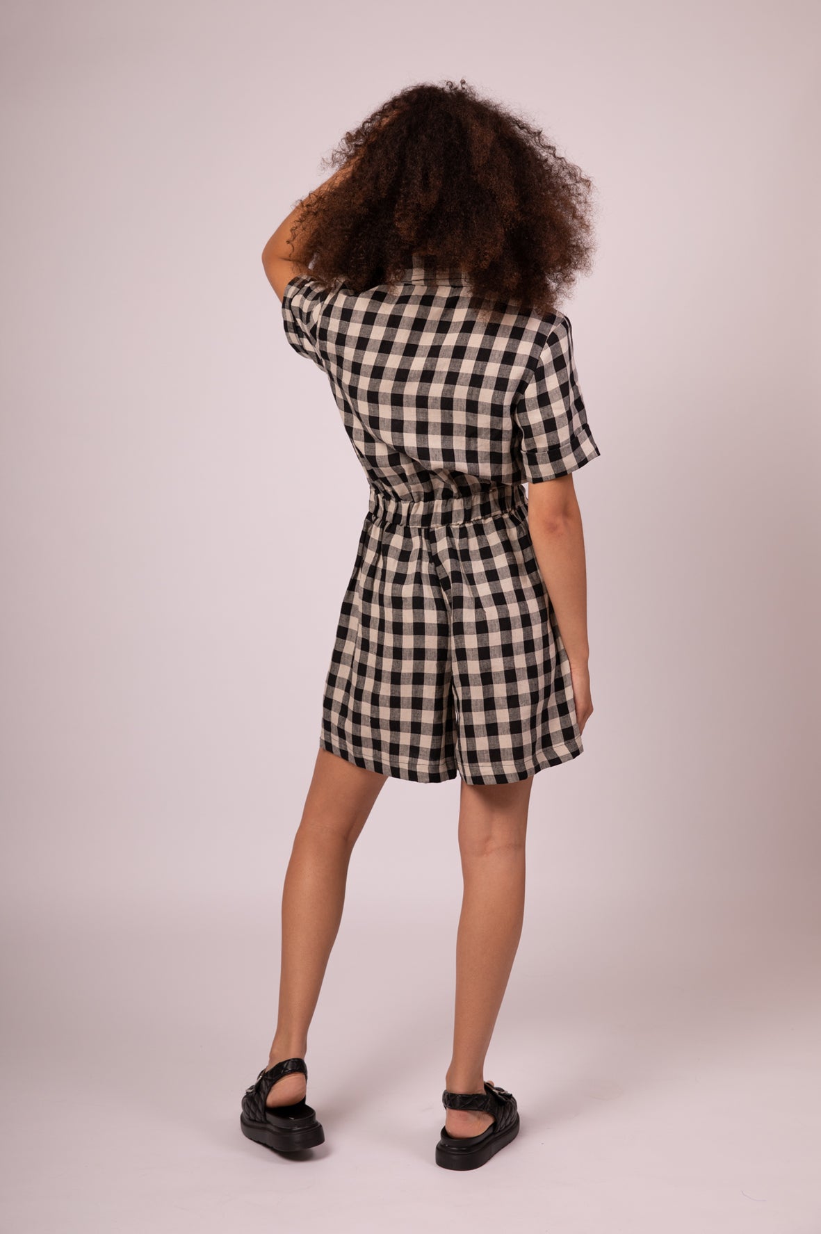 Black Check linen playsuit