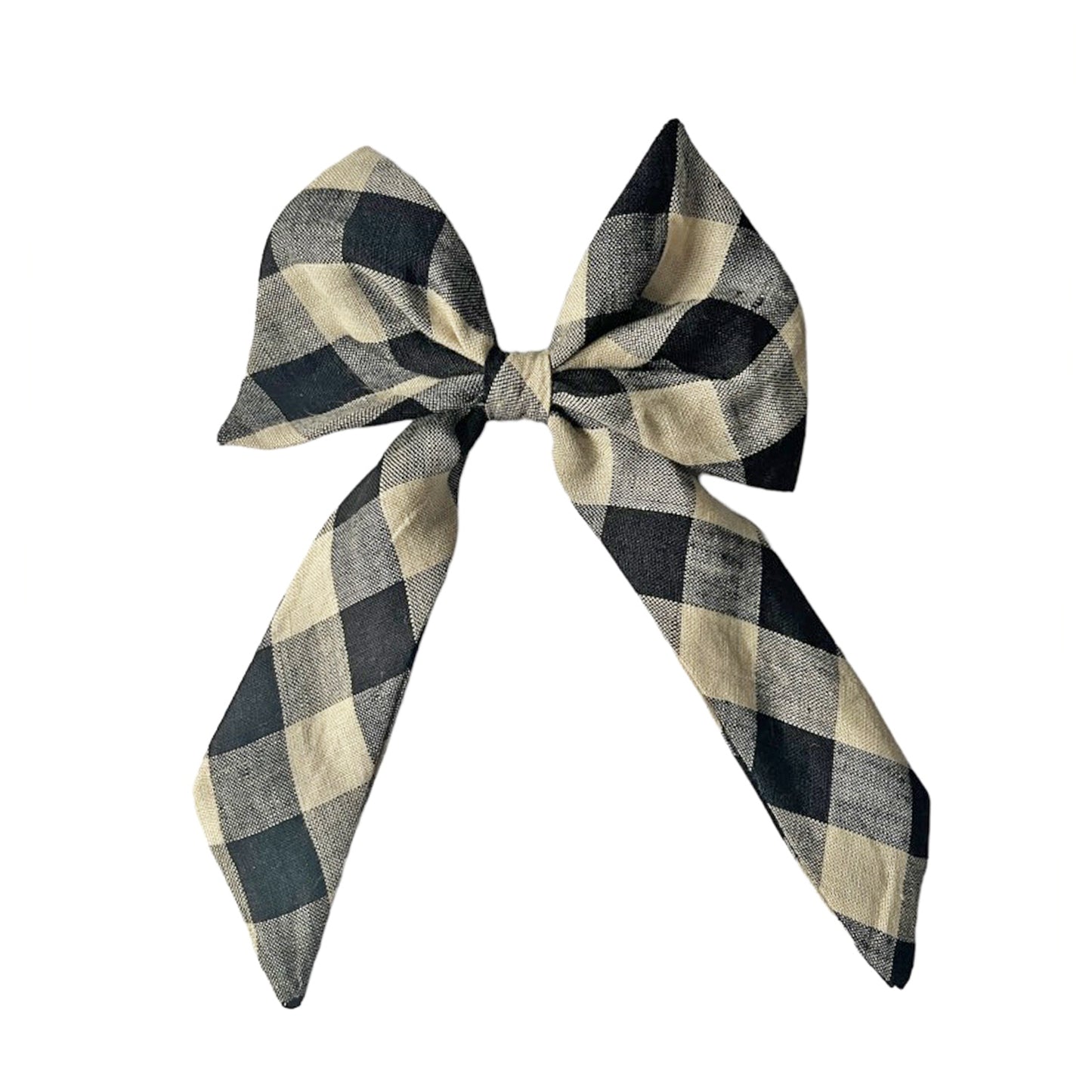 Black checked linen hair bow