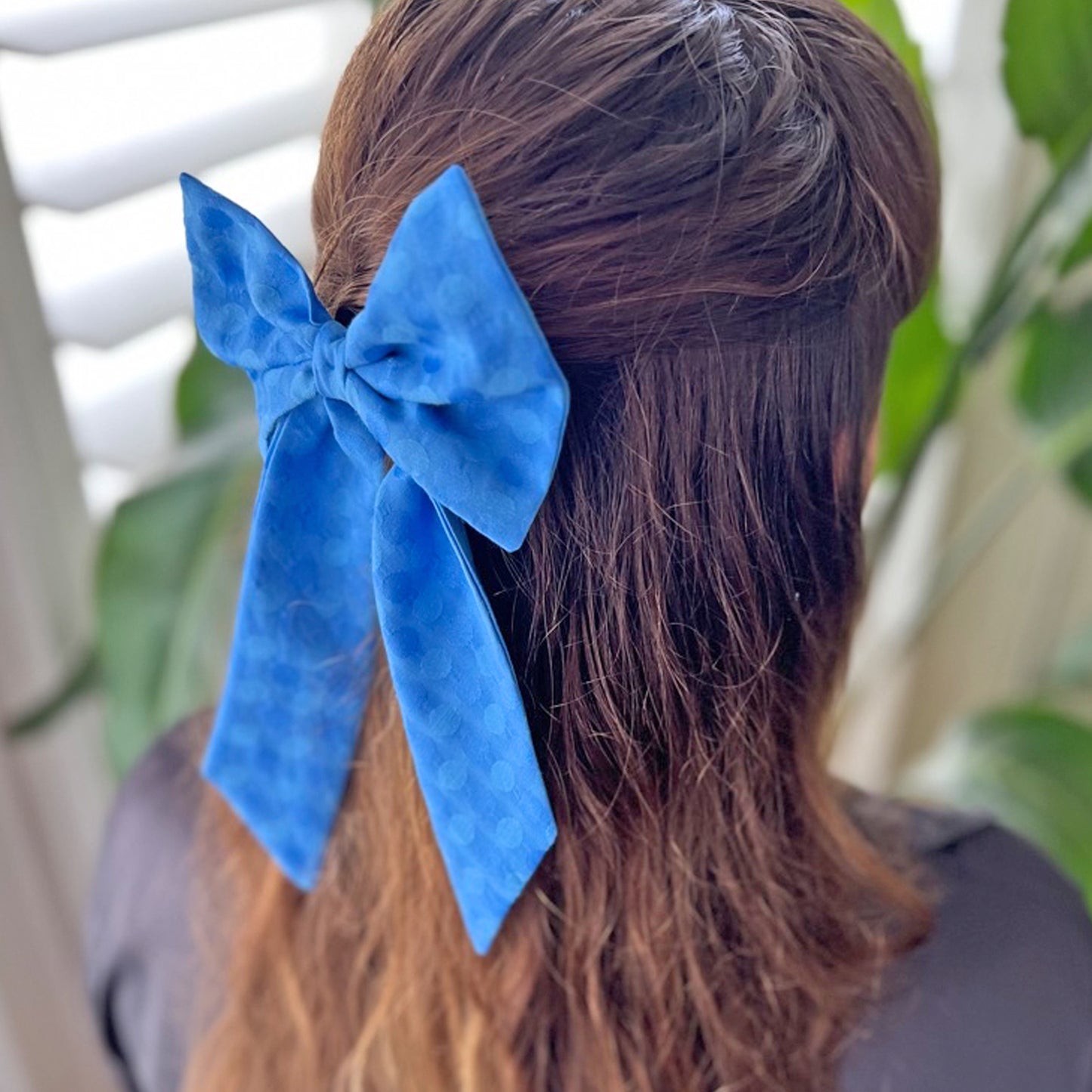 Blue dots hair bow