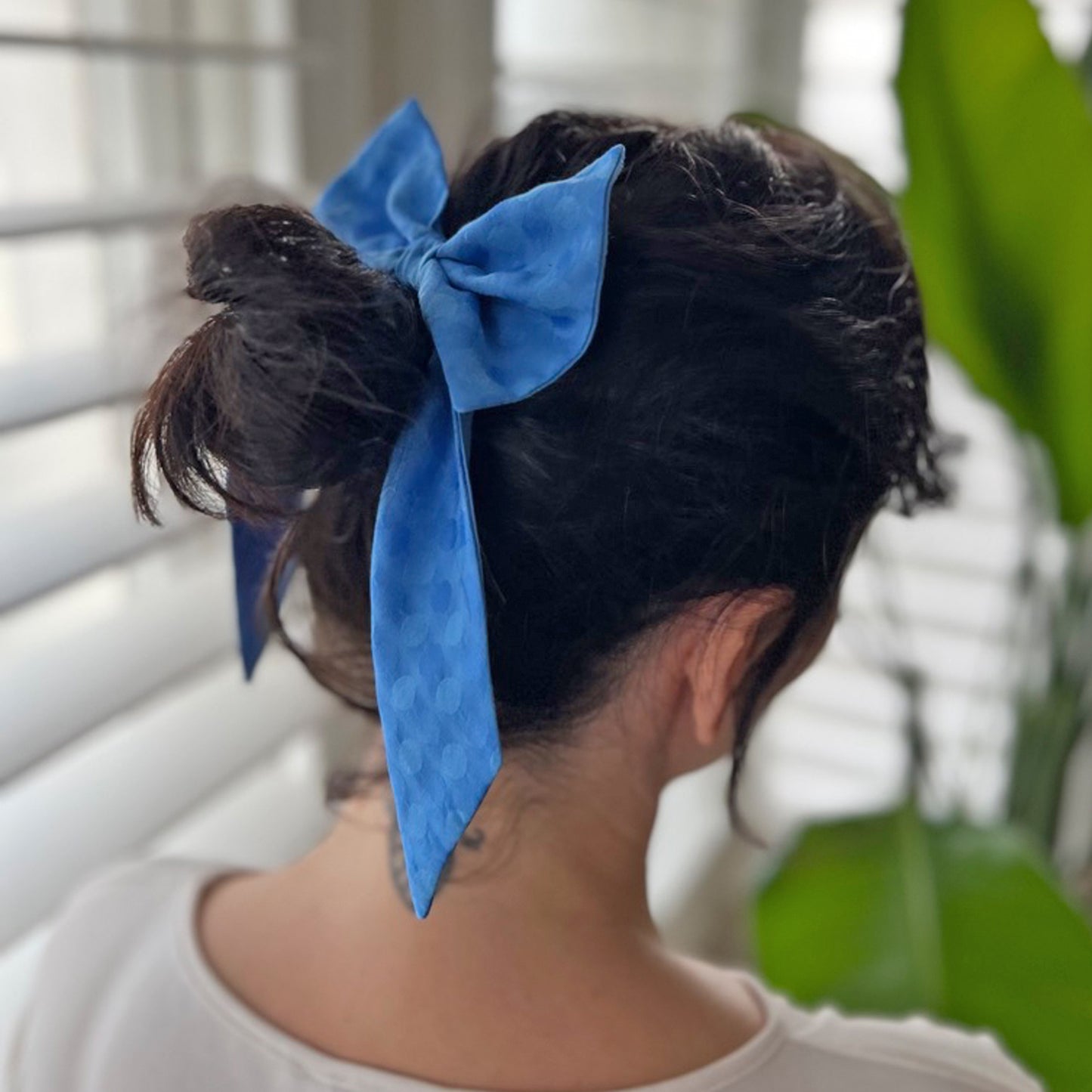 Blue dots hair bow
