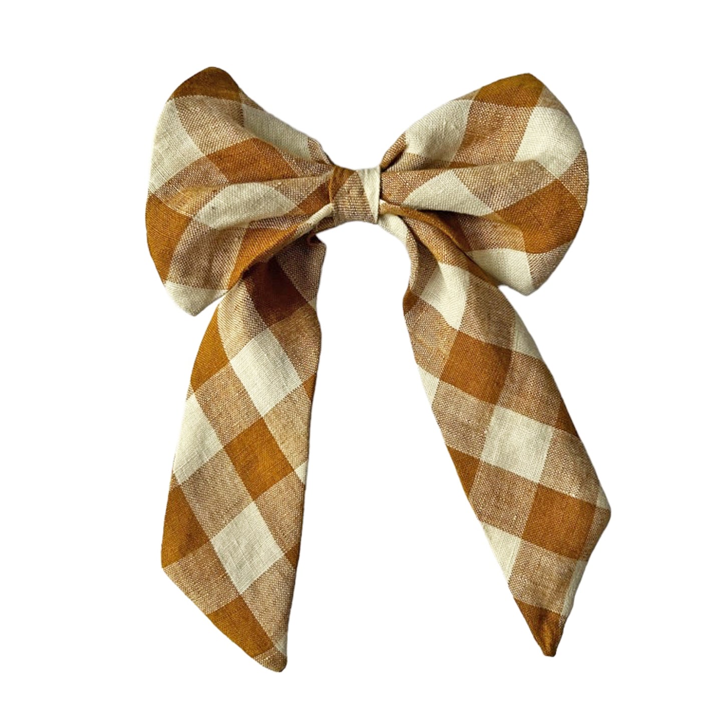 Yellow checked linen hair bow