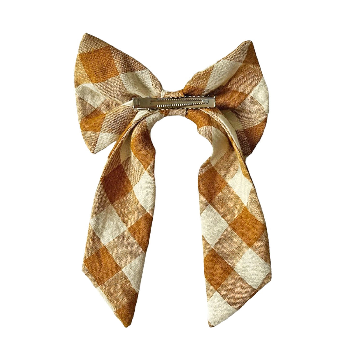 Yellow checked linen hair bow