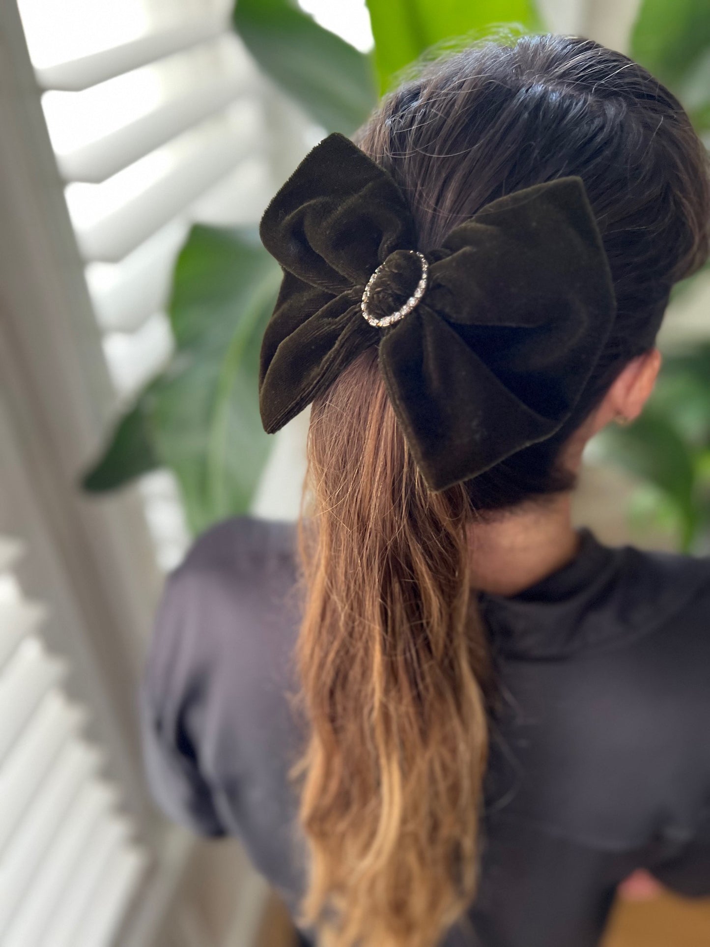 Dark Olive Velvet hair bow