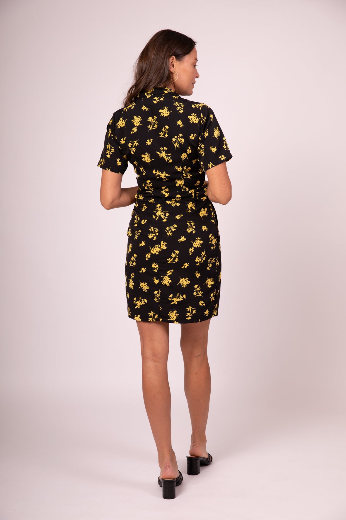 Black with yellow flowers dress sale