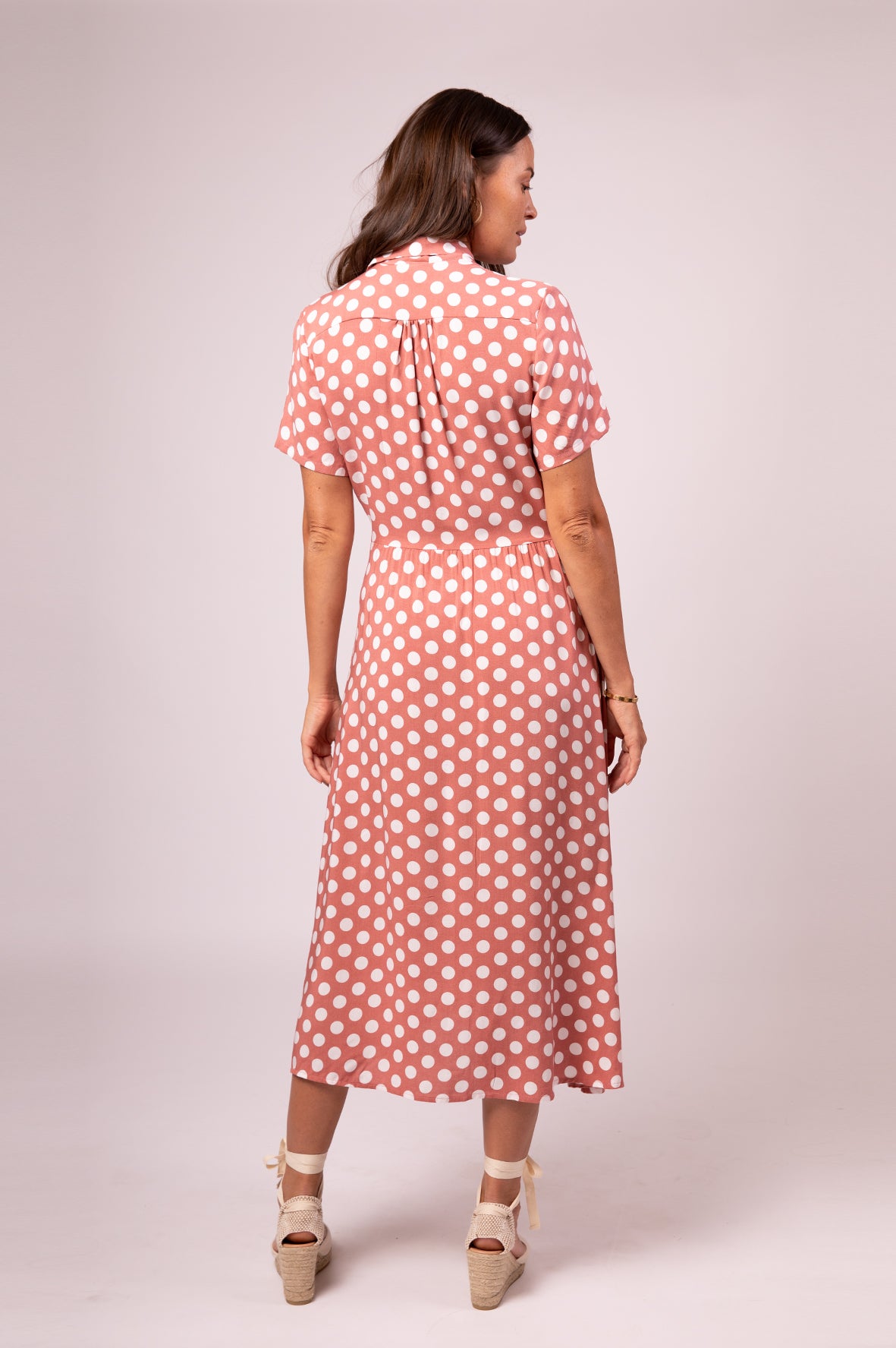 Pink polka dot midi dress