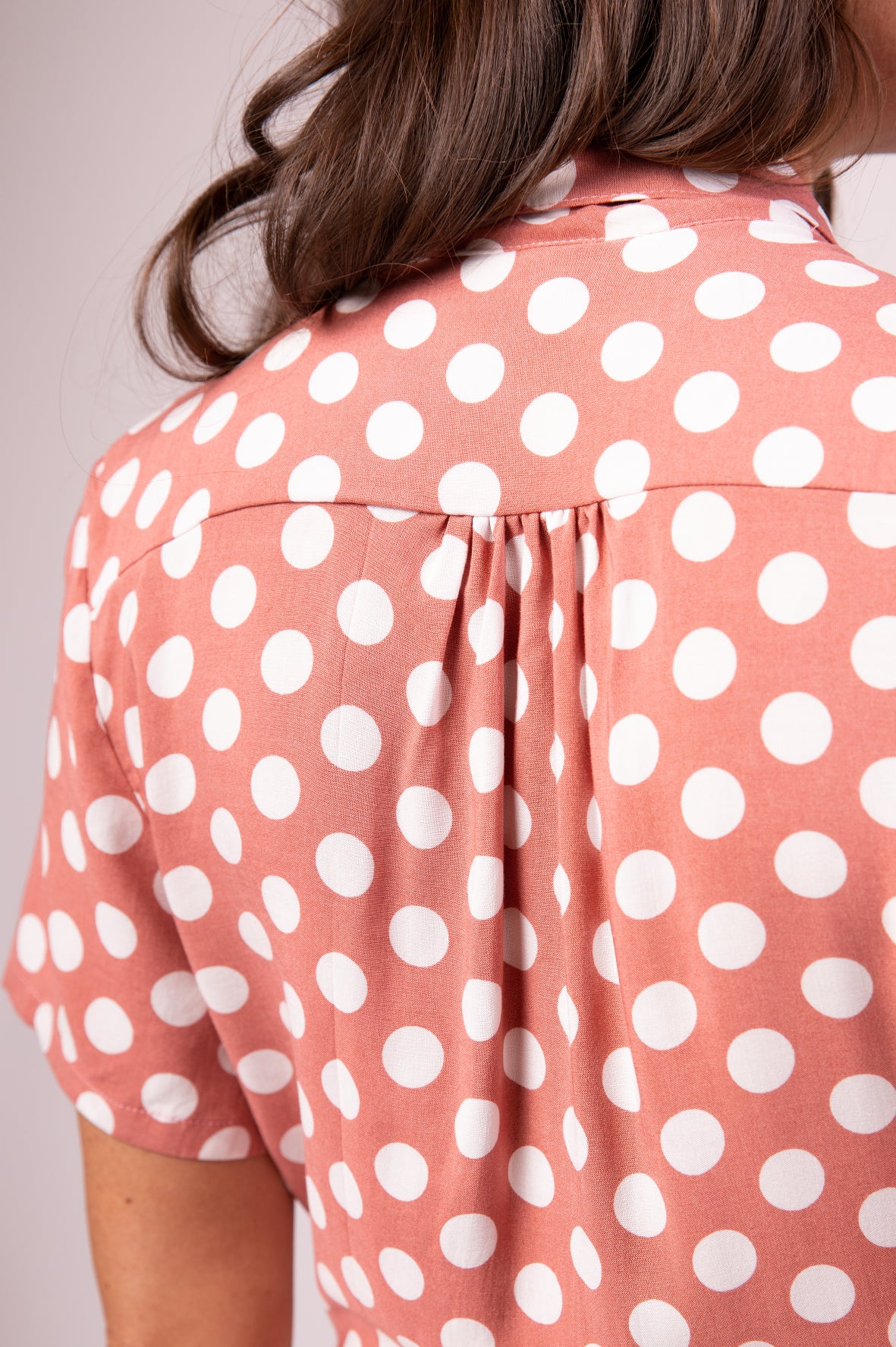 Pink polka dot midi dress