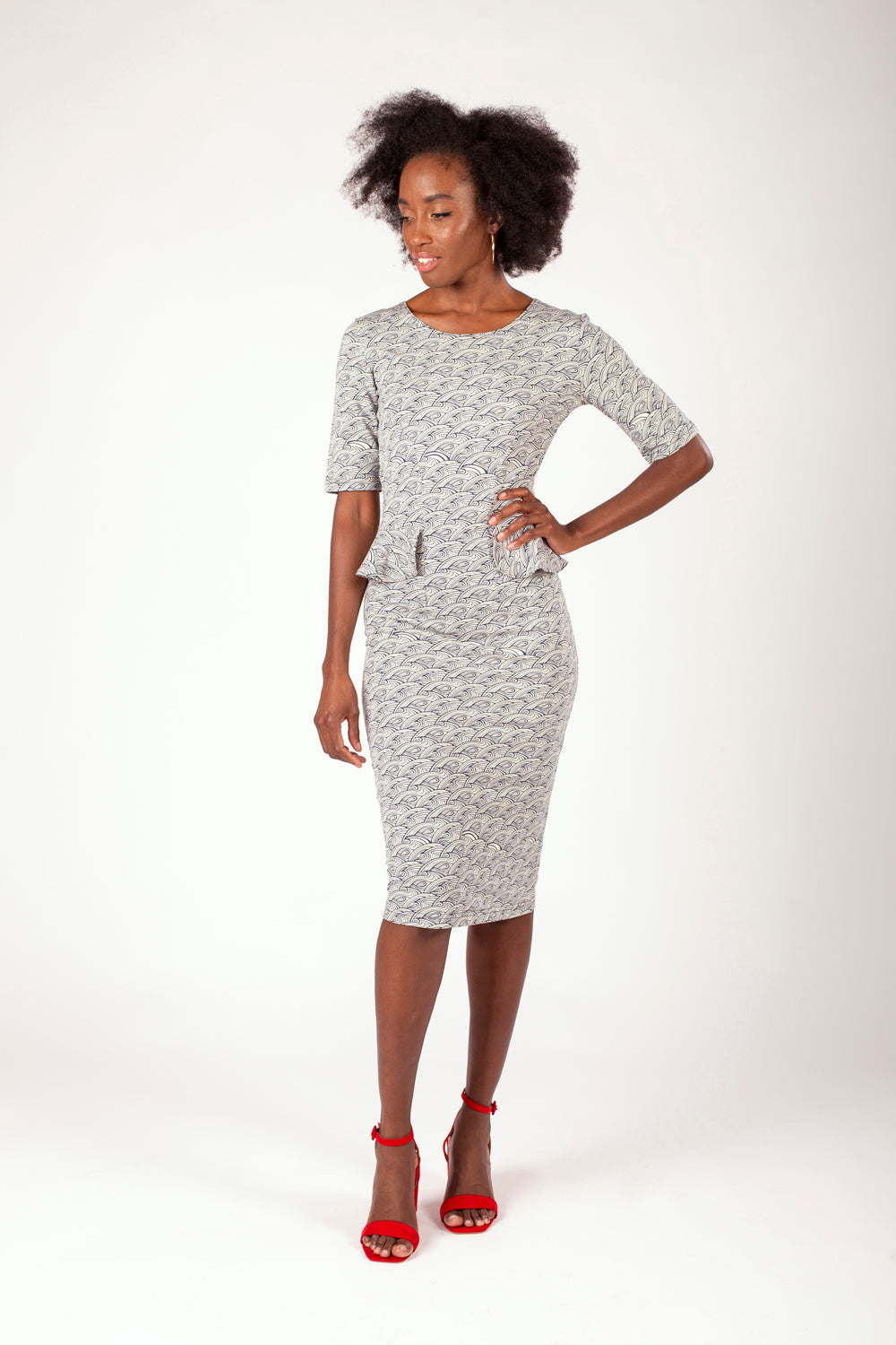 Gwen Peplum Dress Waves Print