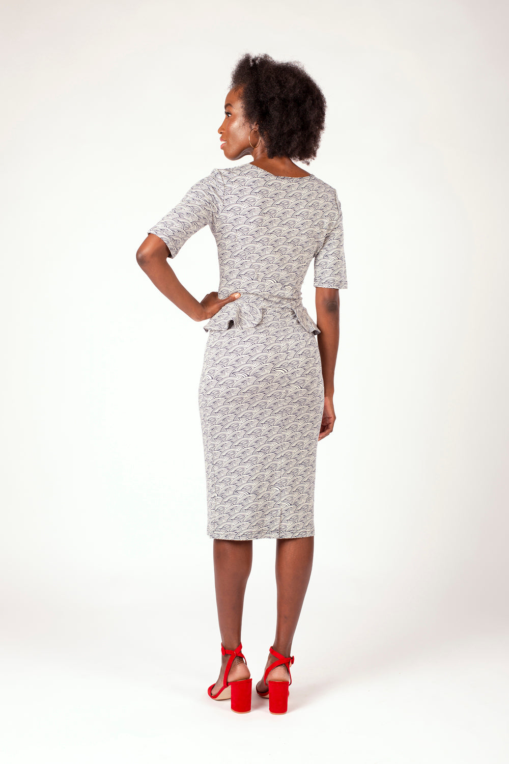 Gwen Peplum Dress Waves Print