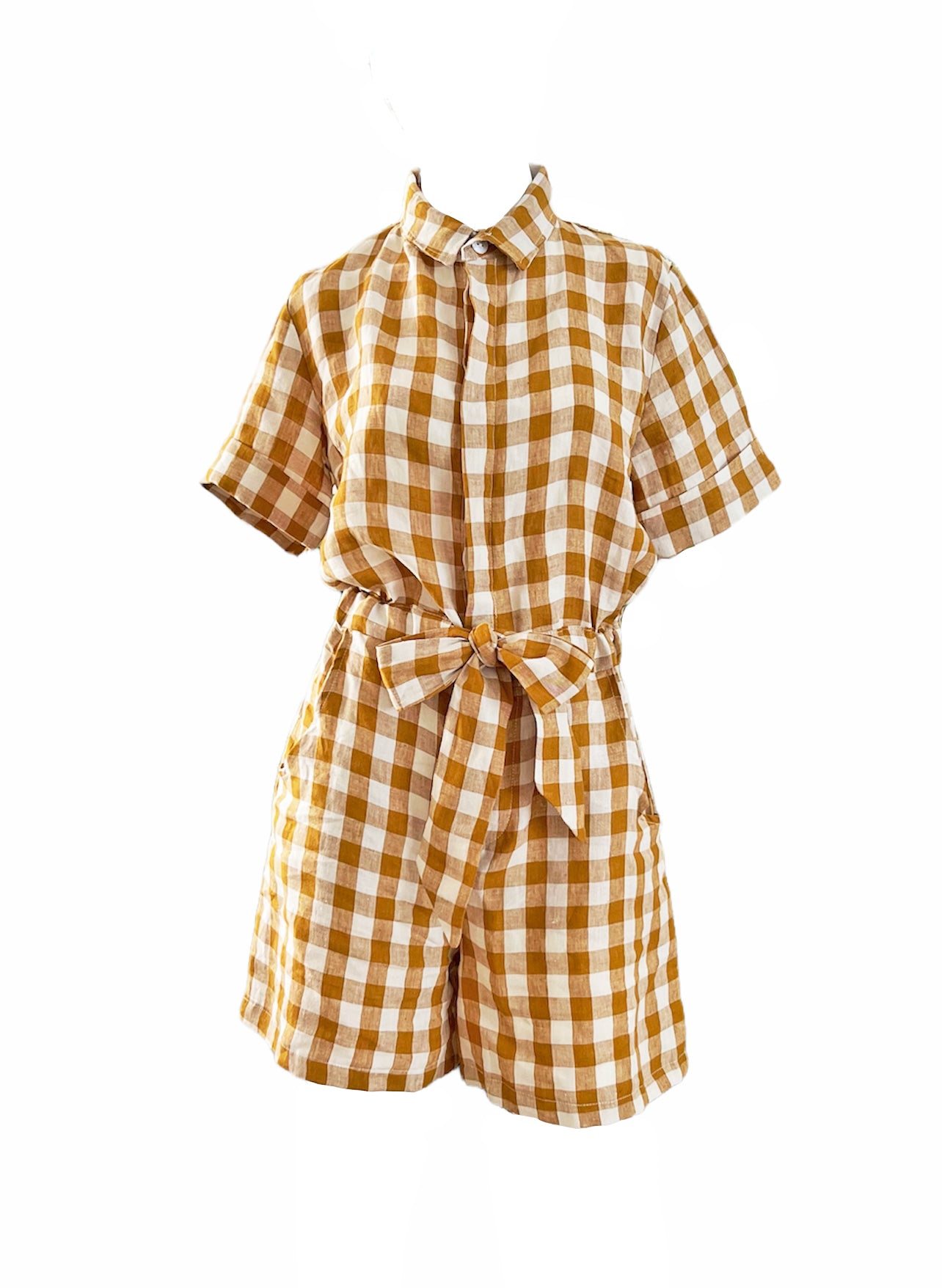 Yellow Check linen playsuit