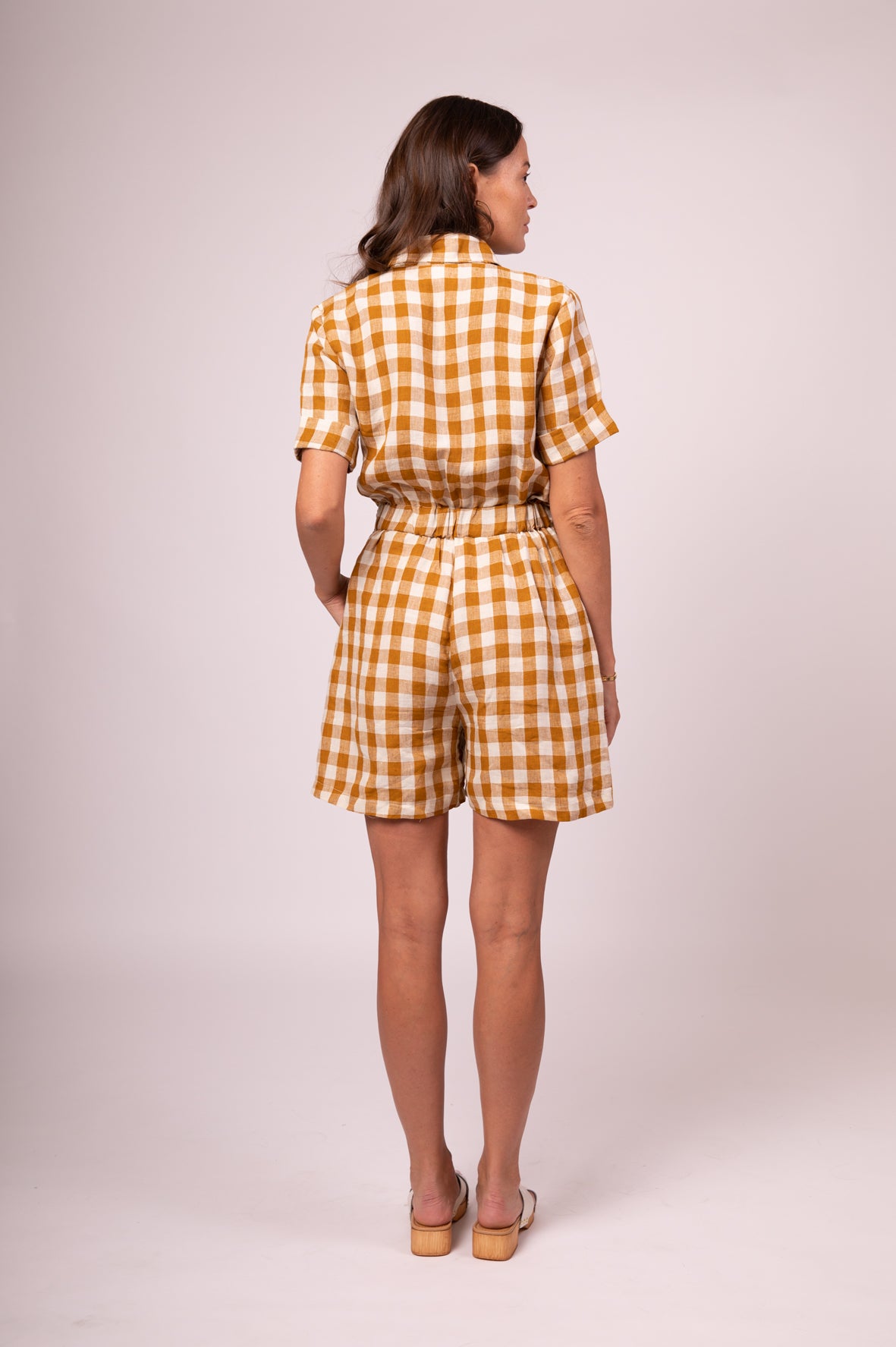 Yellow Check linen playsuit