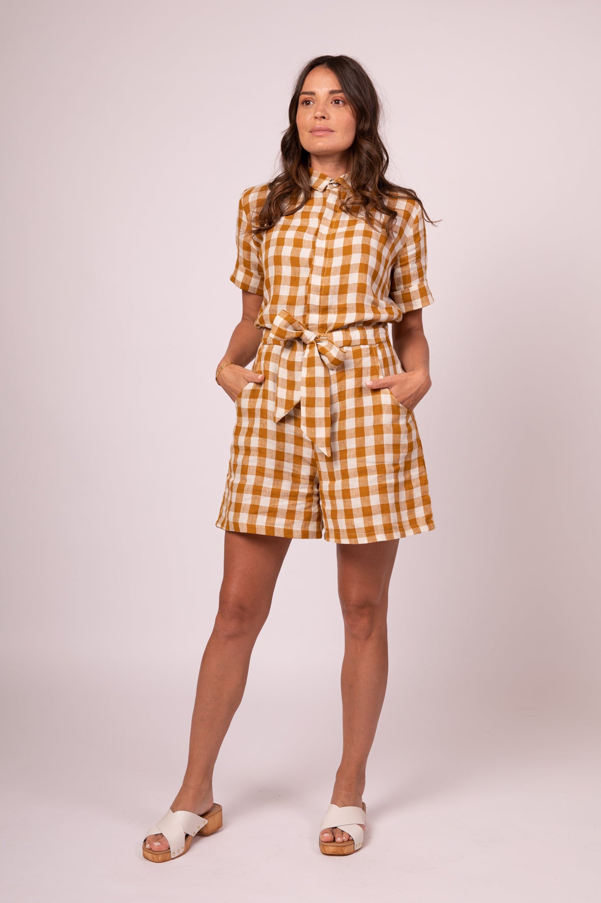 Yellow Check linen playsuit